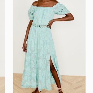 Off the shoulder lace blue green rahi dress
